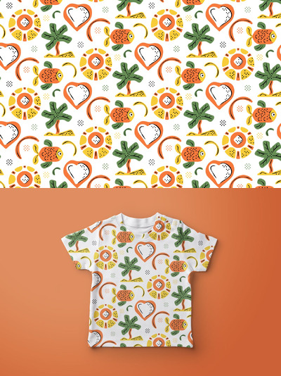 五颜六色的鱼和夏季图案 (AI,EPS)