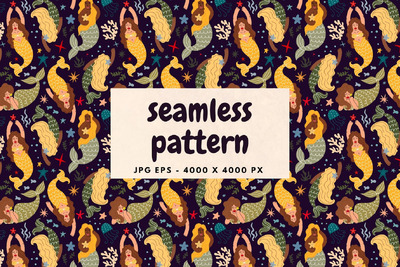 🧜 美人鱼和海洋生物的图案 (EPS,JPG)