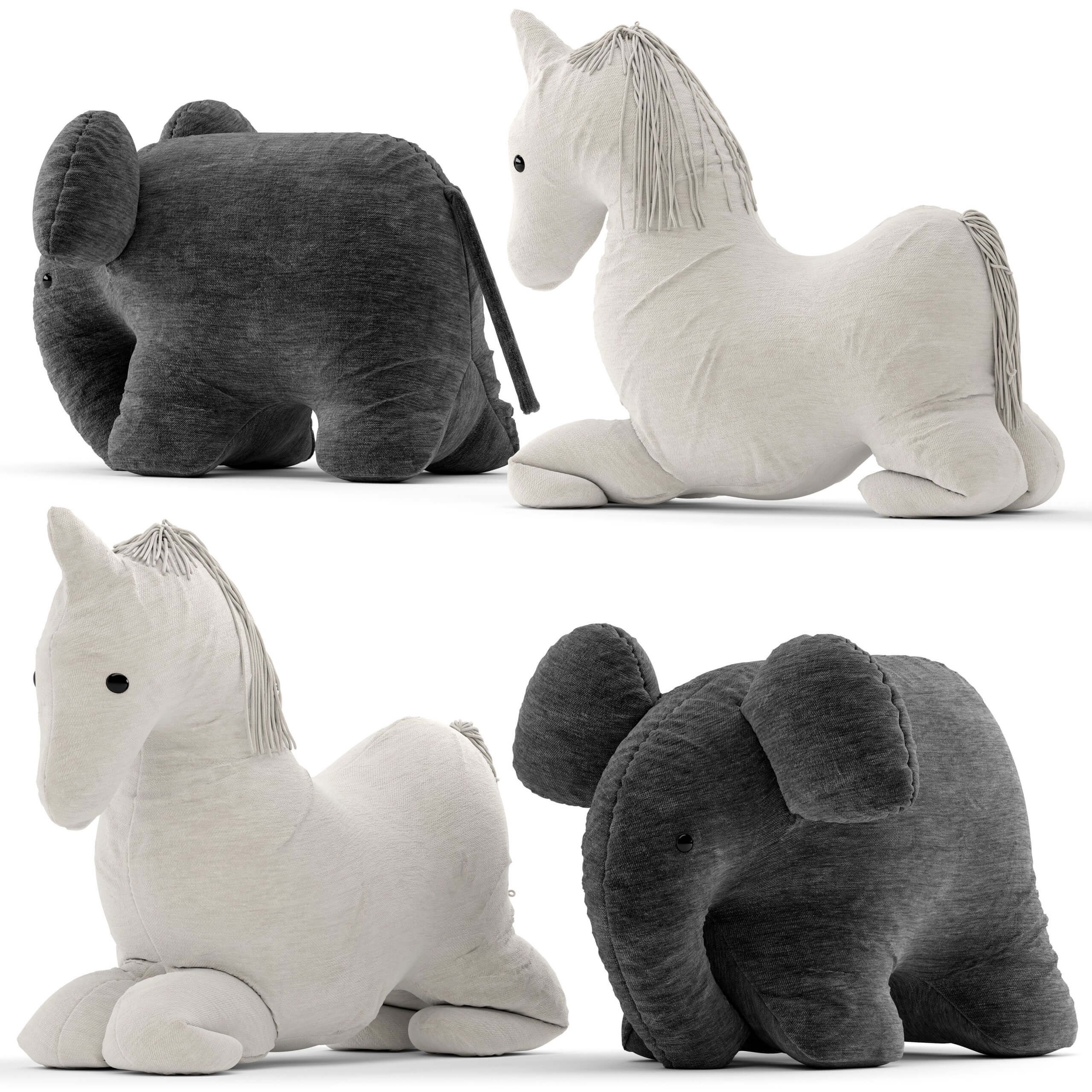 马和大象动物公仔 玩偶3D模型（OBJ,FBX,MAX）