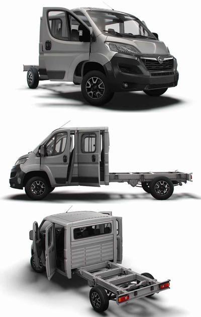 带内饰的2023 Opel Movano Chassis CrCab 3800WB卡车3D模型（OBJ,FBX,MAX,LWO,C4D）