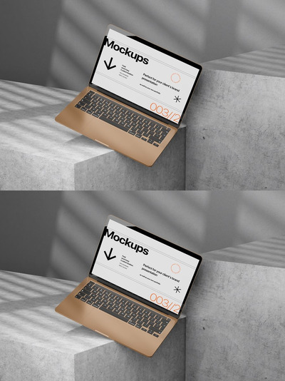 混凝土平台上的现代笔记本电脑模型 (PSD)