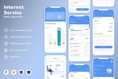 互联网服务移动应用APP UI KIT (SKETCH,FIG,XD,PSD)