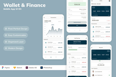 钱包和金融移动应用APP UI KIT (SKETCH,FIG,XD,PSD)