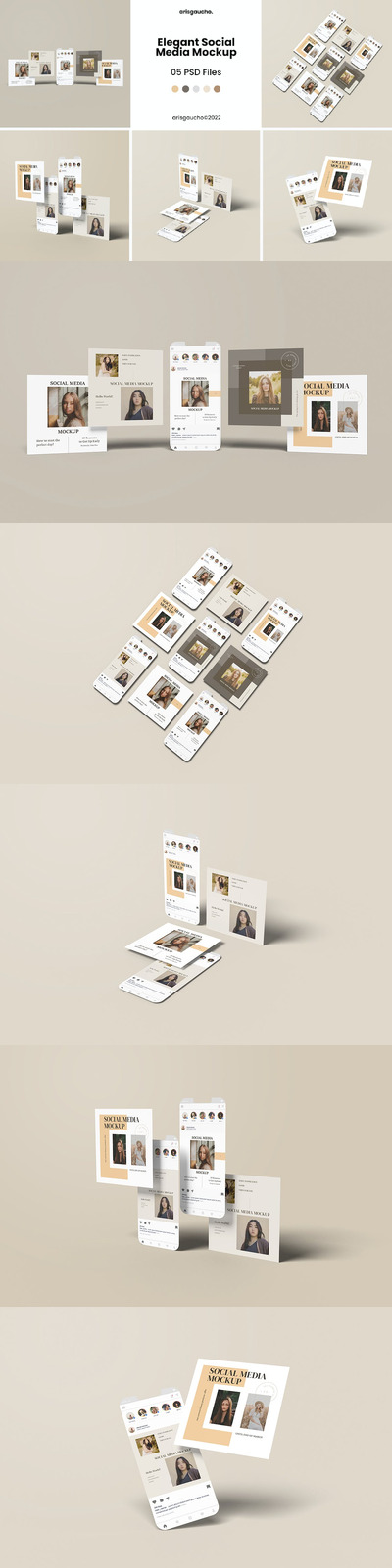 优雅的社交媒体手机样机（PSD）