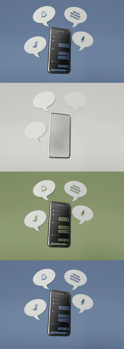 带有气泡聊天的智能手机屏幕模型 (PSD)