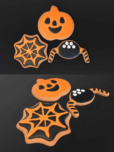 三块万圣节饼干low poly 3D模型（OBJ,FBX）