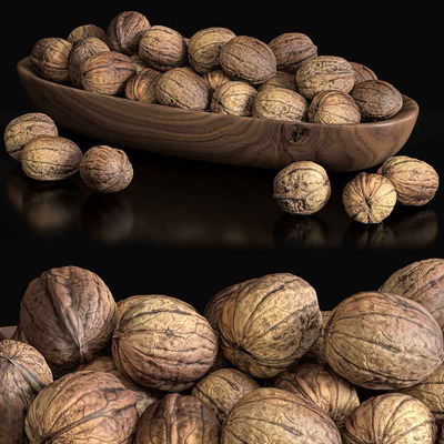 木盘中的核桃3D模型（OBJ,MAX）