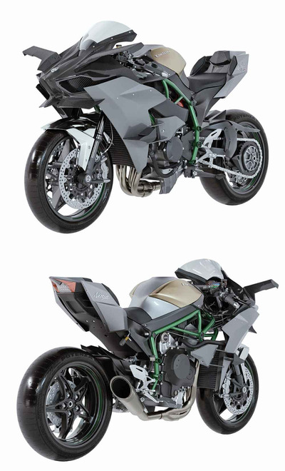 2023川崎Kawasaki Ninja H2R摩托车3D模型（FBX,MAX）