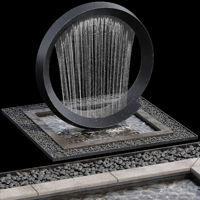 鹅卵石和喷泉瀑布景观 花园景观3D模型（OBJ,MAX）