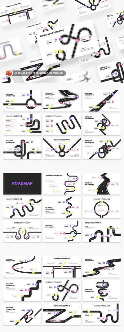 路线图项目信息图表PPT模版 (PPTX)