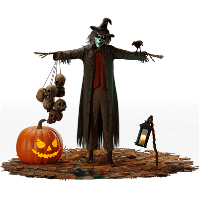 包含稻草人的万圣节装饰组合3D模型（OBJ,FBX,MAX）