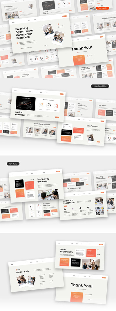 奶油橙色现代简约商业宣传片PPT模版 (PPTX,PPT)