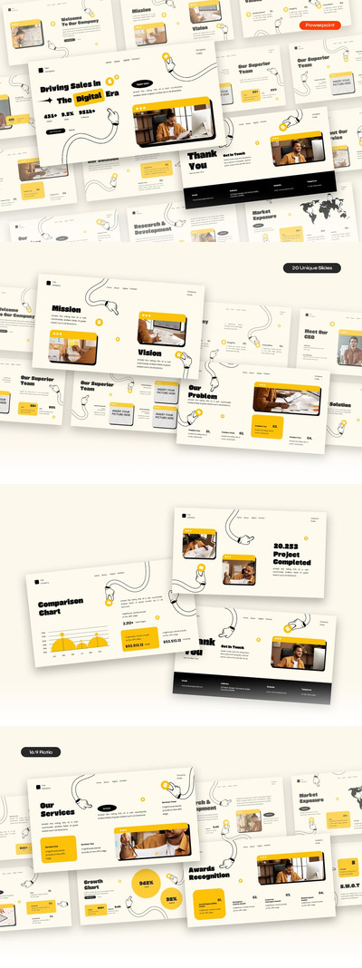 奶油黄色复古数字代理公司简介PPT模版 (PPTX,PPT)