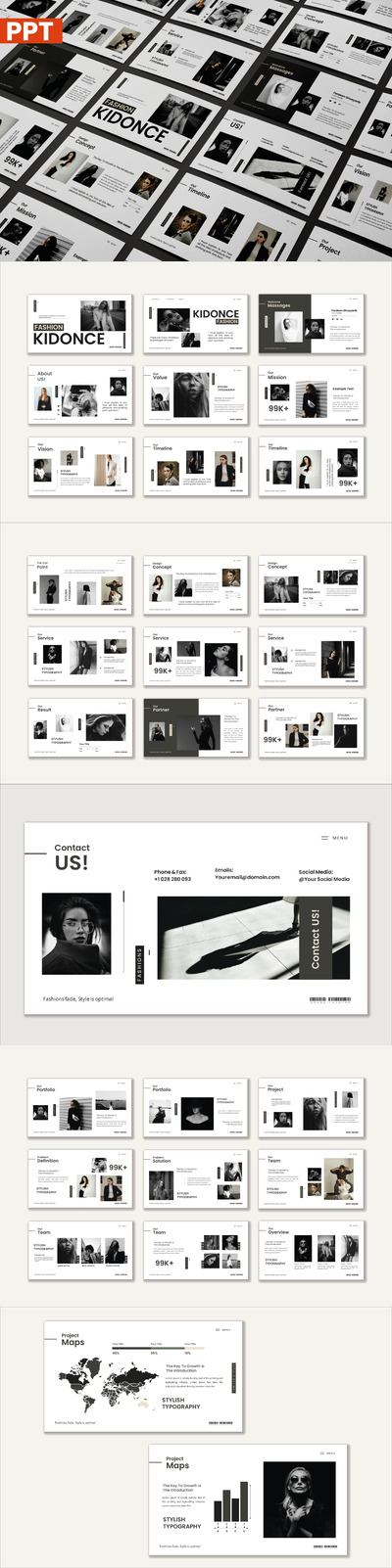 黑白时尚PPT模版 (PPTX)