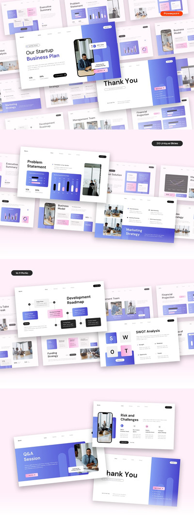 白蓝现代梯度创业商业计划PPT模版 (PPTX,PPT)