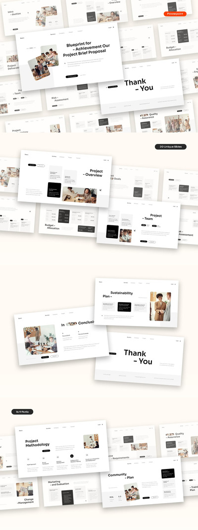 白色黑色简约项目简要提案PPT模版 (PPTX,PPT)