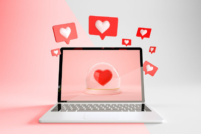 带有许多类似通知的笔记本电脑模型，3d