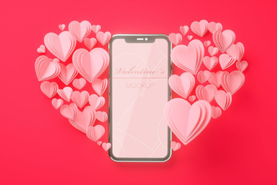 具有情人节概念的智能手机模型