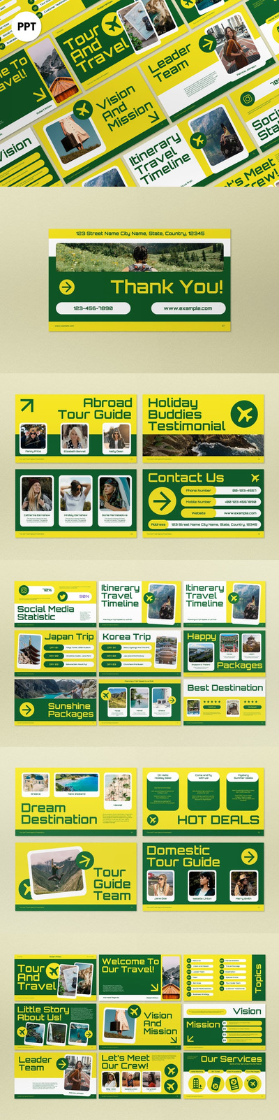 绿色几何旅游及旅游展示PPT模版 (PPT,PPTX)
