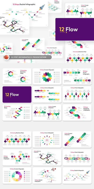 12 步骤信息图PPT模版 (PPTX)