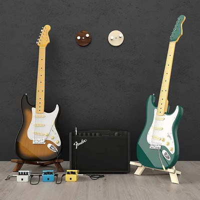 包含放大器和踏板的Fender电吉他组合3D模型（FBX,MAX）