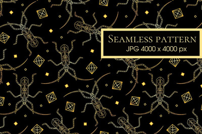 带有虫子和钻石的黑色图案 (JPG,EPS)