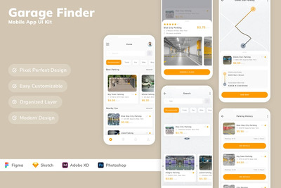 车库查找器移动应用 APP UI KIT (SKETCH,FIG,XD,PSD)