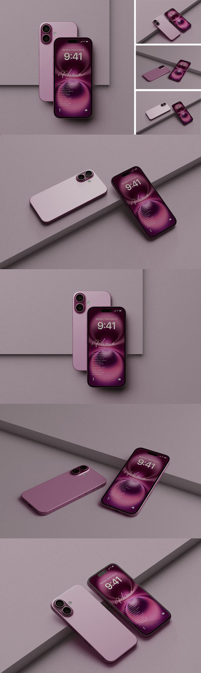 iPhone 16 粉色样机 (PSD)