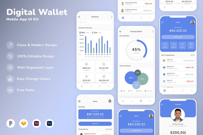 数字钱包移动应用APP UI KIT (SKETCH,FIG,XD,PSD)