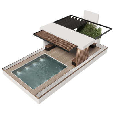 室外游泳池和木质凉亭3D模型（OBJ,FBX,MAX）
