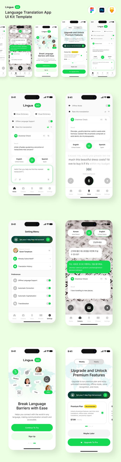 语言翻译应用 APP UI KIT (FIG,PSD,SKETCH)