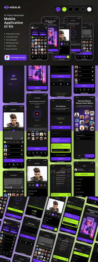 AI语音生成器移动 APP UI KIT (FIG)