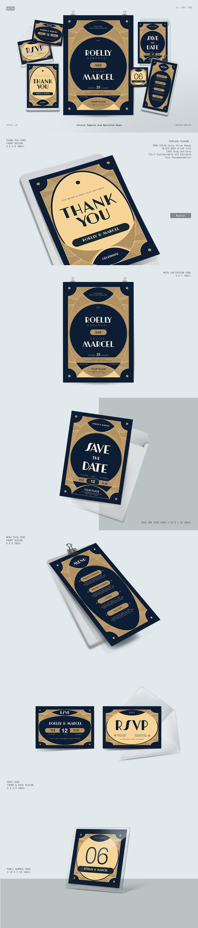 装饰艺术婚礼请柬包 (AI,EPS,PSD)