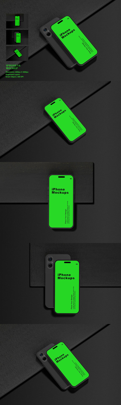 iPhone 16 手机样机 (PSD,PDF)