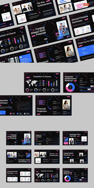 渐变粉色蓝色现代年度报告模板PPT模板 (PPT,PPTX)