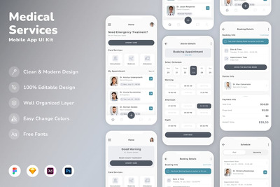 医疗服务移动应用 APP UI KIT (SKETCH,FIG,XD,PSD)