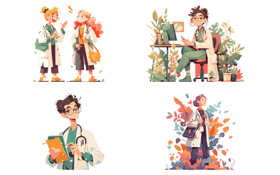 高品质时尚医疗场景矢量插画集合- AI, JPG, PNG