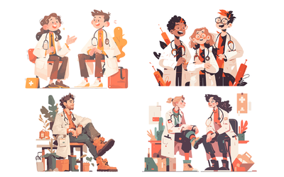 高品质时尚医疗场景矢量插画集合- AI, JPG, PNG