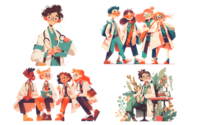 高品质时尚医疗场景矢量插画集合- AI, JPG, PNG