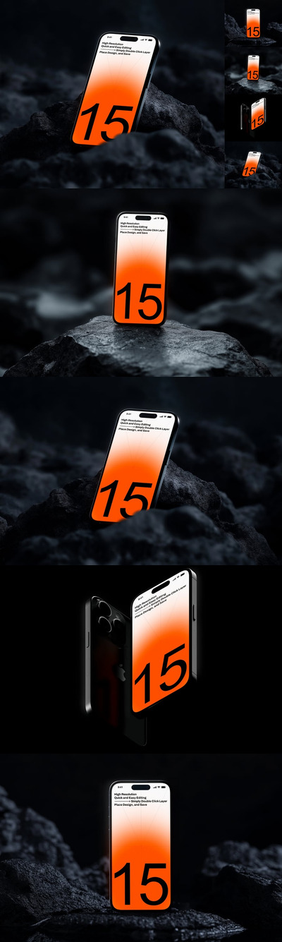 iPhone 15 Pro 手机样机套装 (PSD)