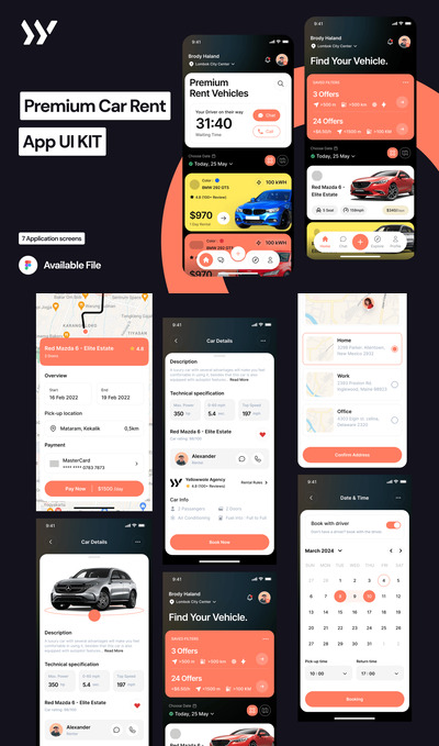 高级汽车租赁 - 主页 APP UI KIT (FIG)