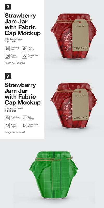 带布盖的玻璃草莓酱罐 (PSD)