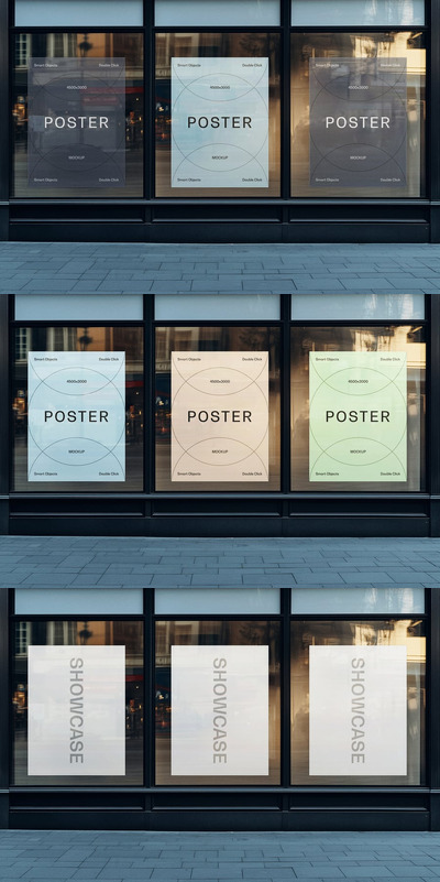3 橱窗海报样机 (PSD)