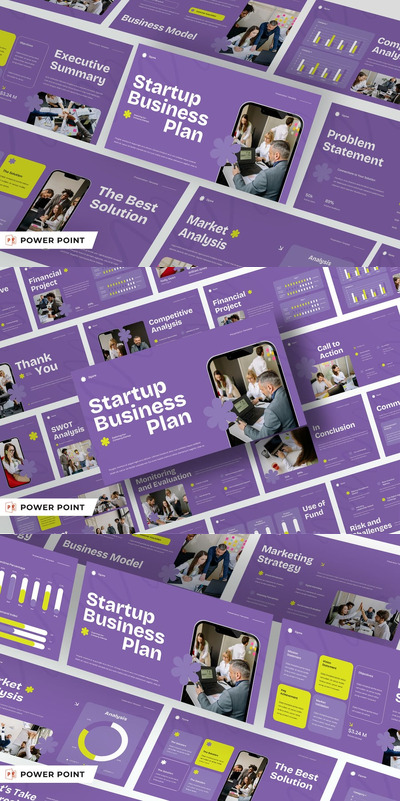 紫黄色现代创业商业计划书 PPT模板 (PPTX,PPT)
