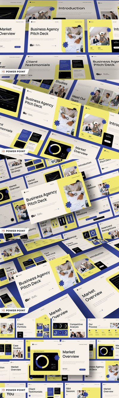 黄蓝色现代商业机构宣传 PPT模板 (PPT,PPTX)