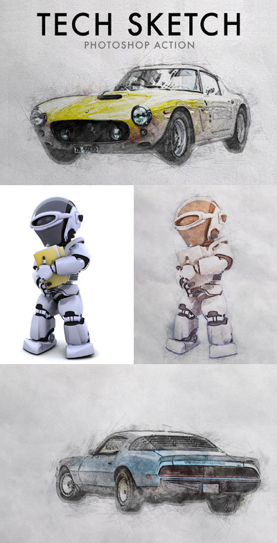 技术素描 Photoshop 动作 (ABR,ATN,BRUSHSET,PAT)