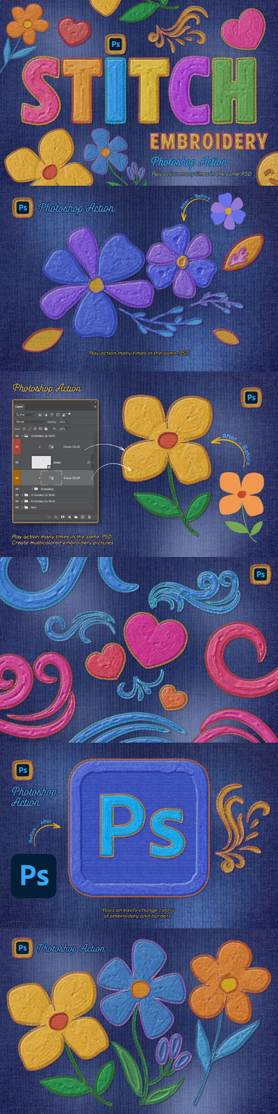 刺绣 Photoshop 动作 (ATN,ABR,PAT)