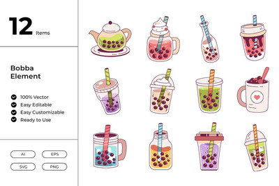 珍珠奶茶bobba图形元素 (AI,EPS,PNG,SVG)