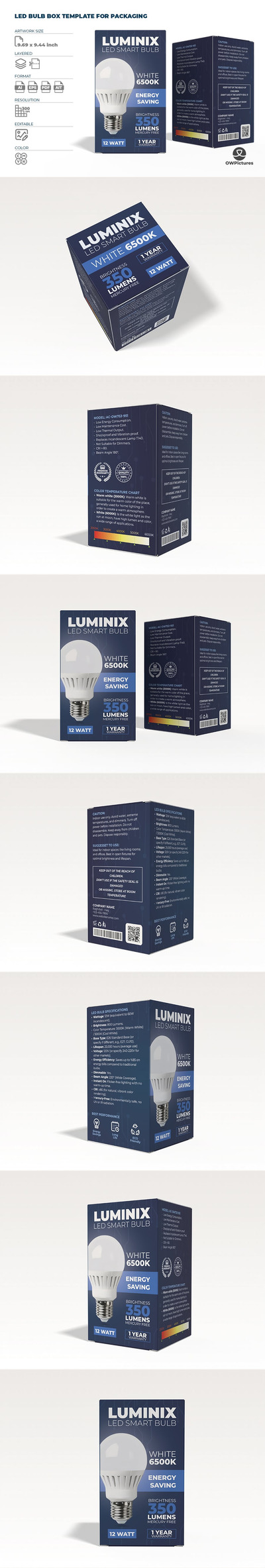 LED 灯泡盒包装模板 (AI,EPS,PDF)