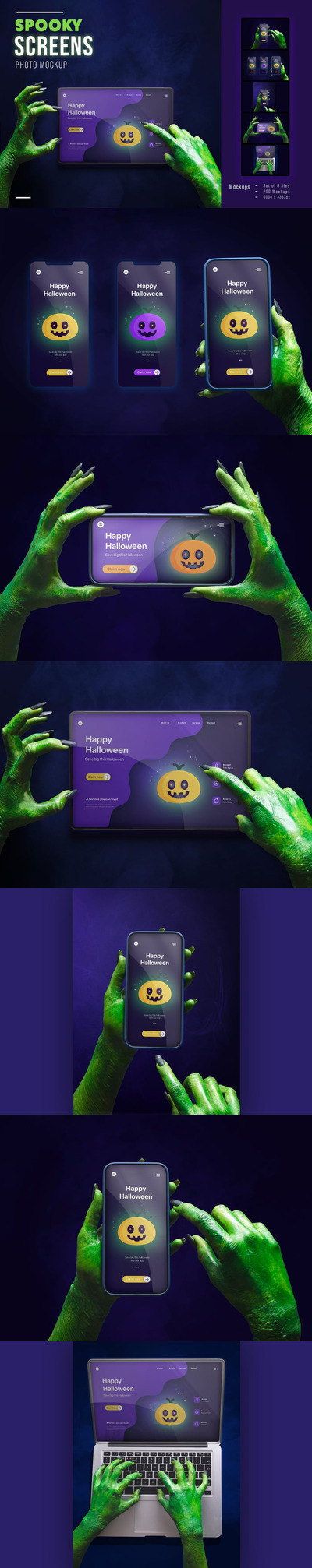 万圣节风格手机UI样机（PSD）